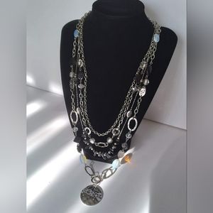 2 in 1 Multi-layered Opalite Silver Toned Chain Necklace